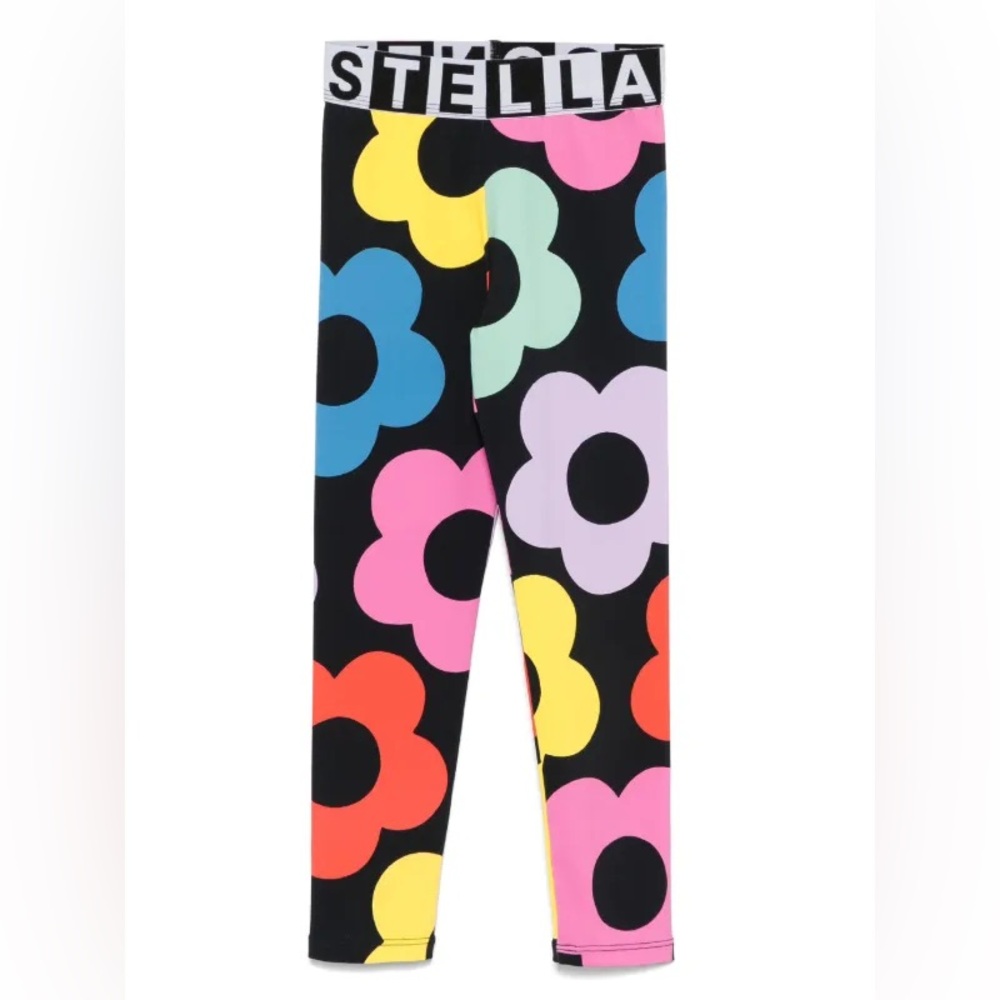 Stella McCartney Kids Black Leggings with Multicolor Flower Print